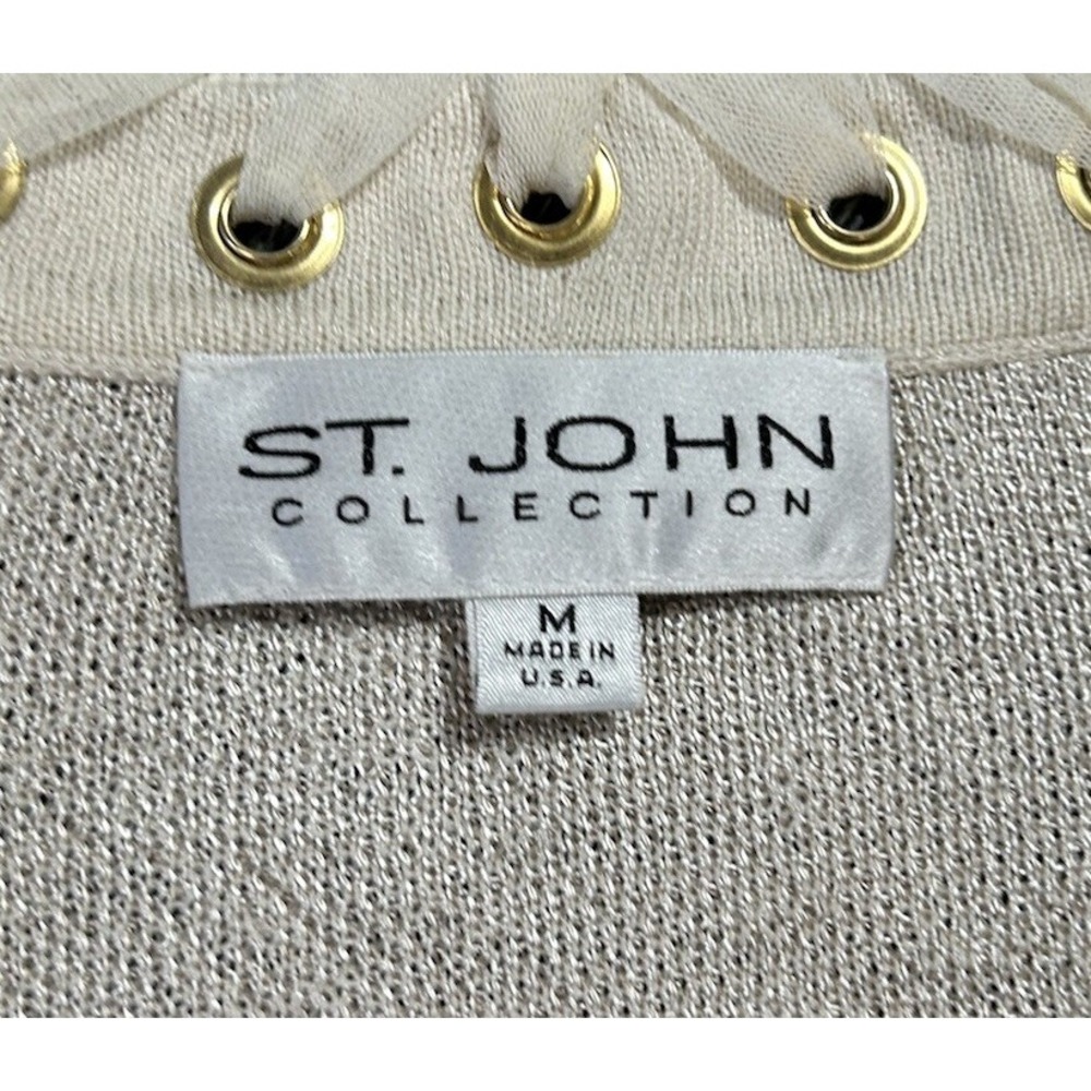 ST. John Collection Womens Size M Beige Long Sleeve Open Front Cardigan Sweater - Picture 3 of 8